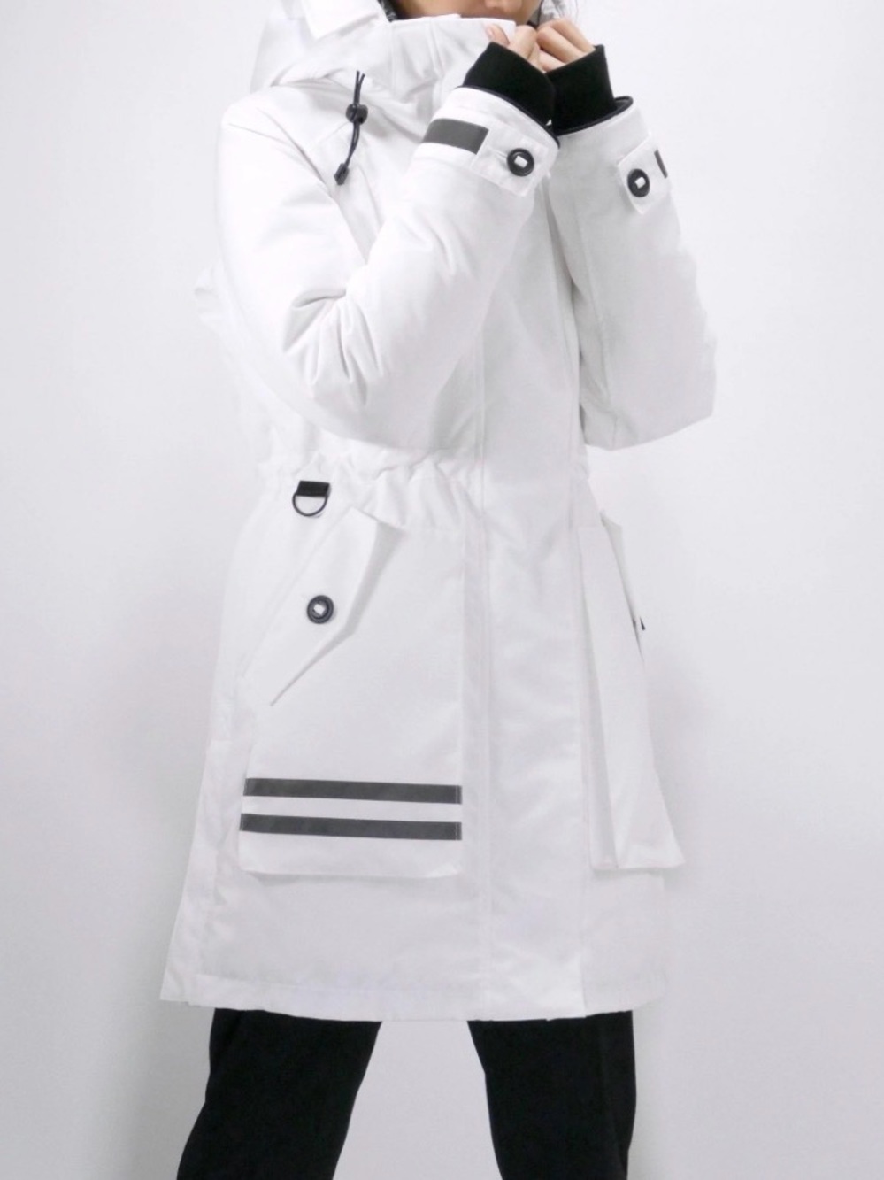Canada Goose White Long Trench Coat with Hood